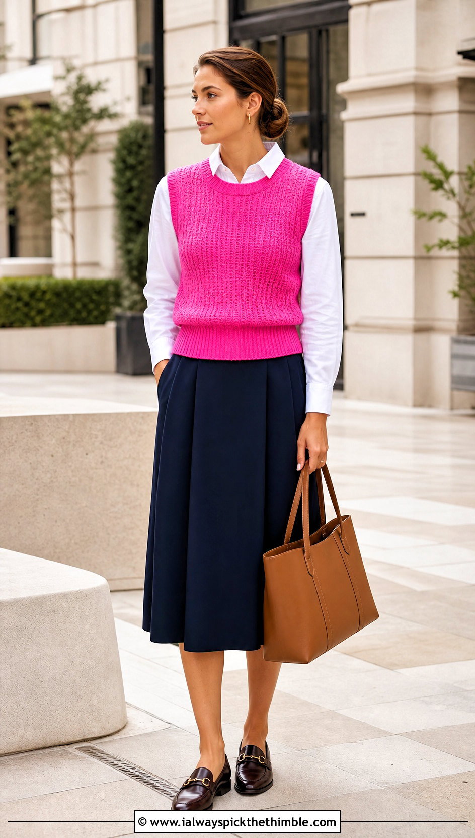 Crochet Sweater Vest With Poplin Shirt And Midi Skirt - 25 crochet clothes and outfit ideas