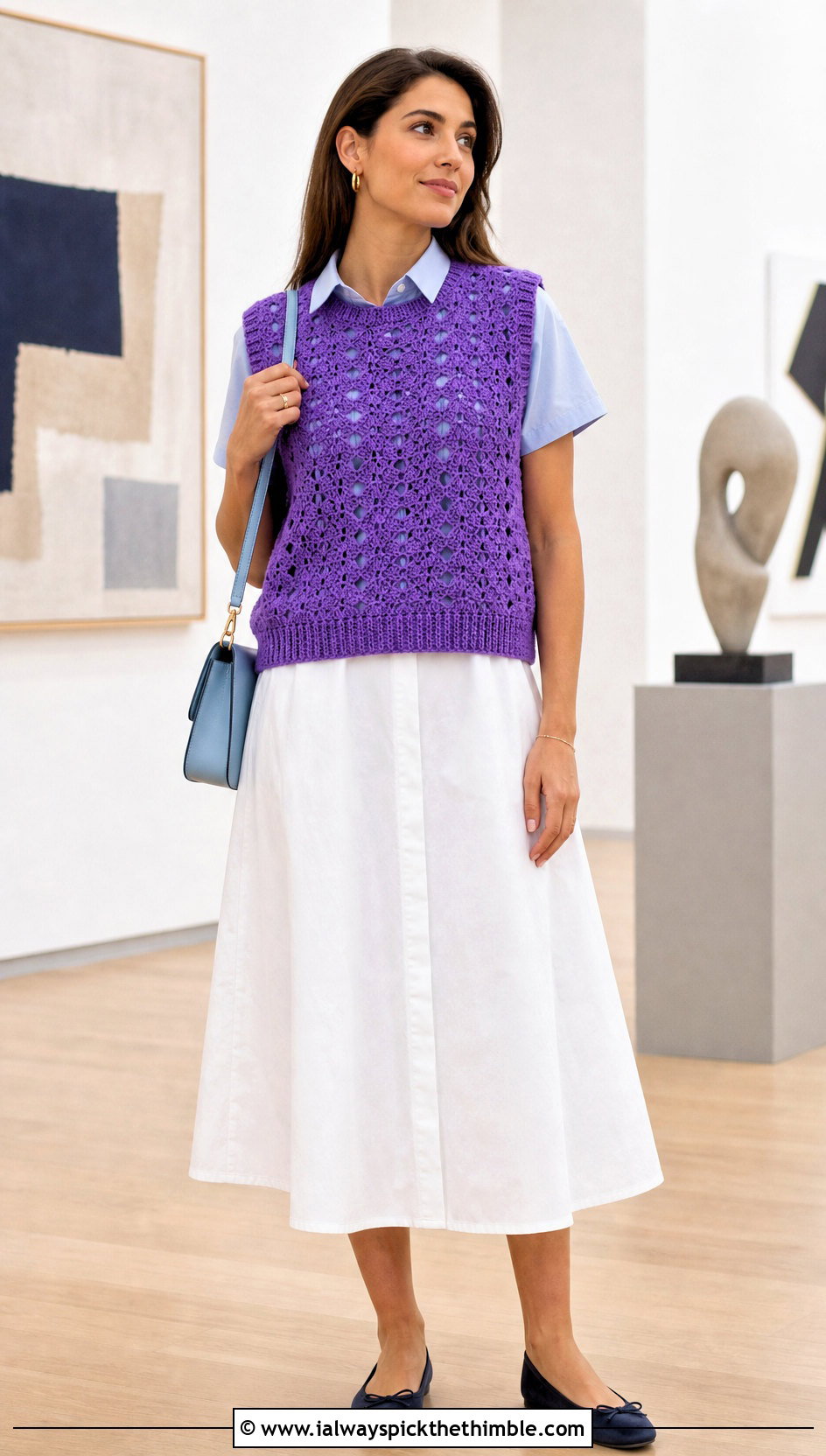 Crochet Sweater Vest With Poplin Shirt And Midi Skirt - 25 crochet summer clothes and outfit ideas