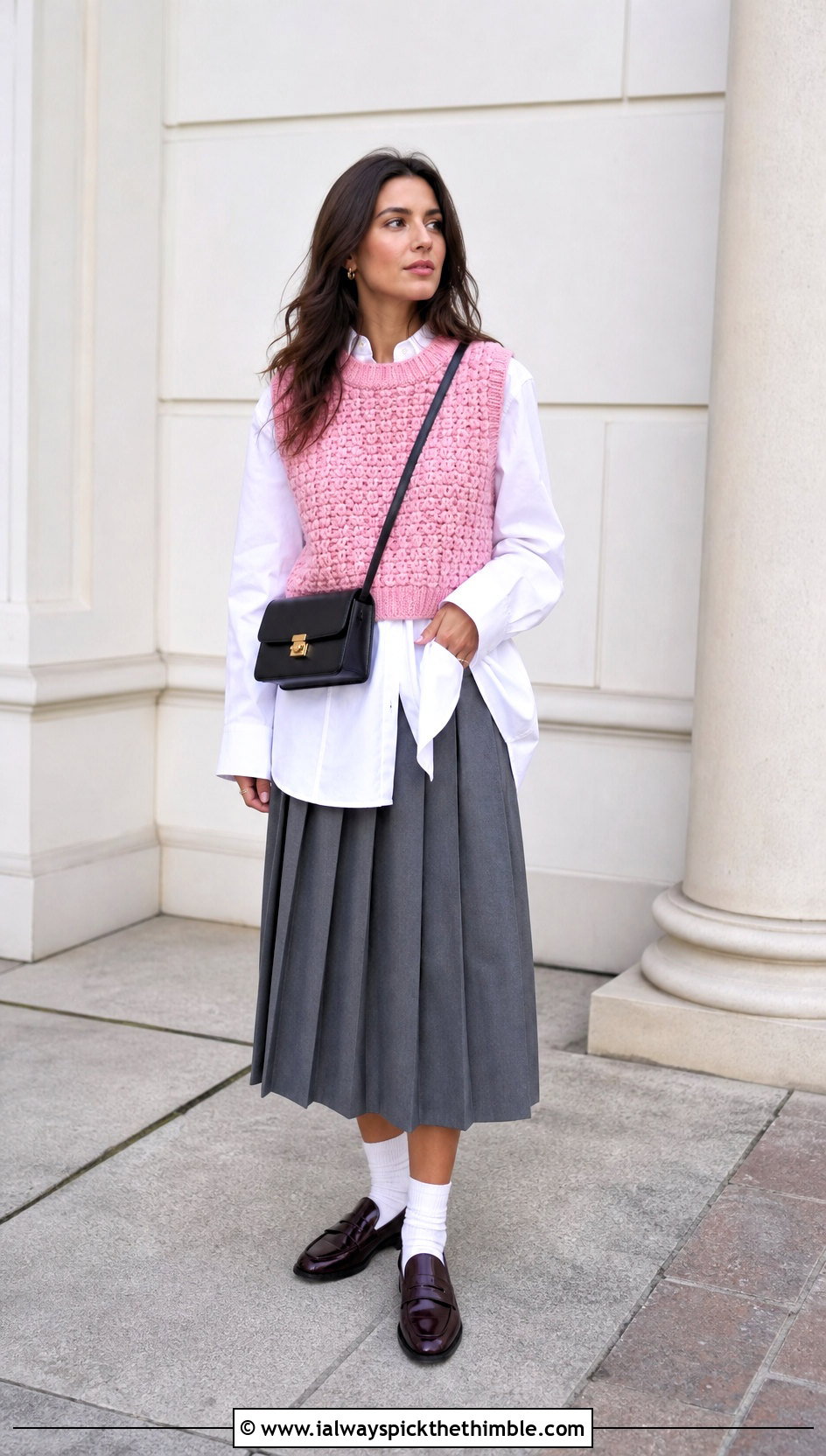 Crochet Sweater Vest With Poplin Shirt And Pleated Skirt - 20 Custom Crochet Clothes and outfit ideas