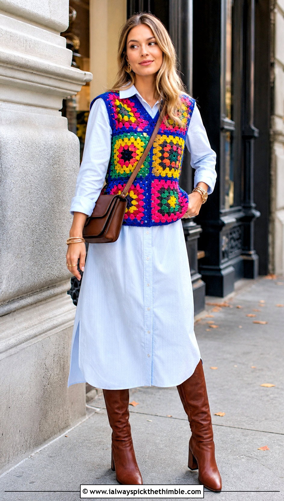Crochet Sweater Vest With Shirt Dress - 20 Crochet Ladies Sweater outfit ideas