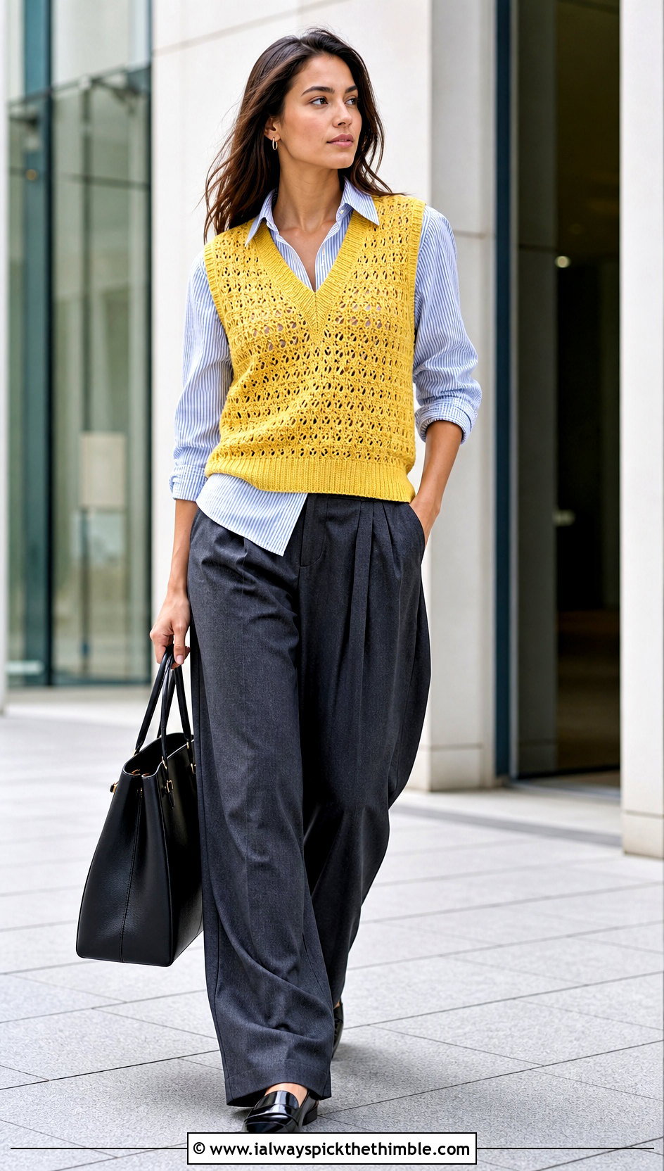 Crochet Sweater Vest With Striped Shirt And Trousers - 25 autumn crochet clothes and outfit ideas