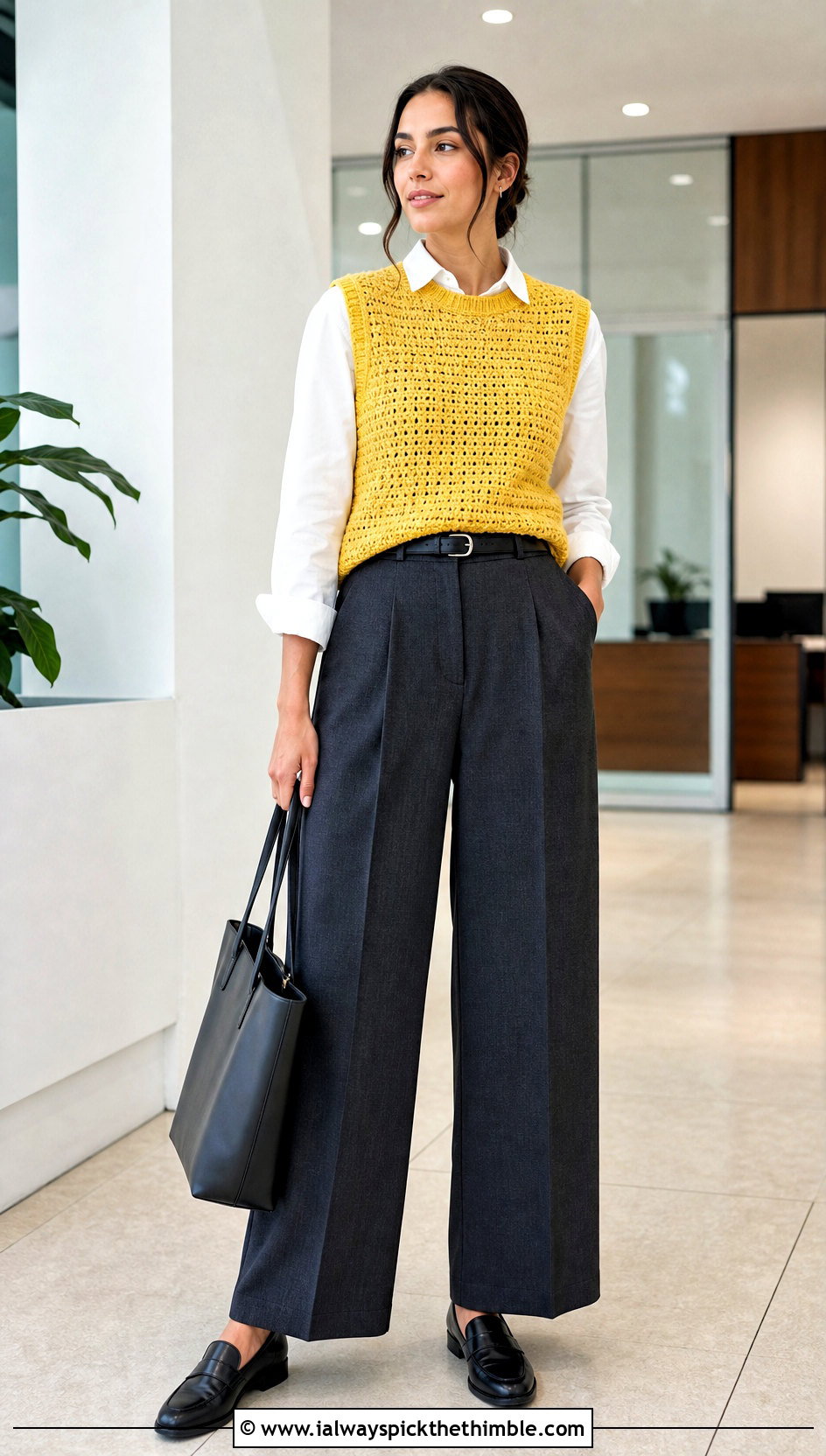 Crochet Sweater Vest With Tailored Trousers - 20 Diy Crochet Outfits ideas