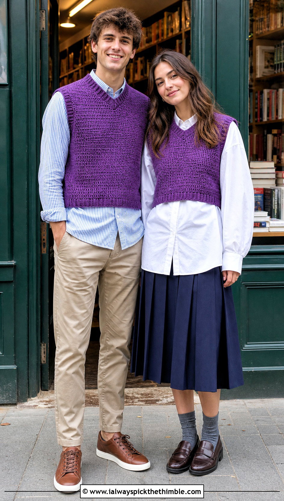 Crochet Sweater Vests With Oxford Shirts - 20 couples crochet outfit ideas