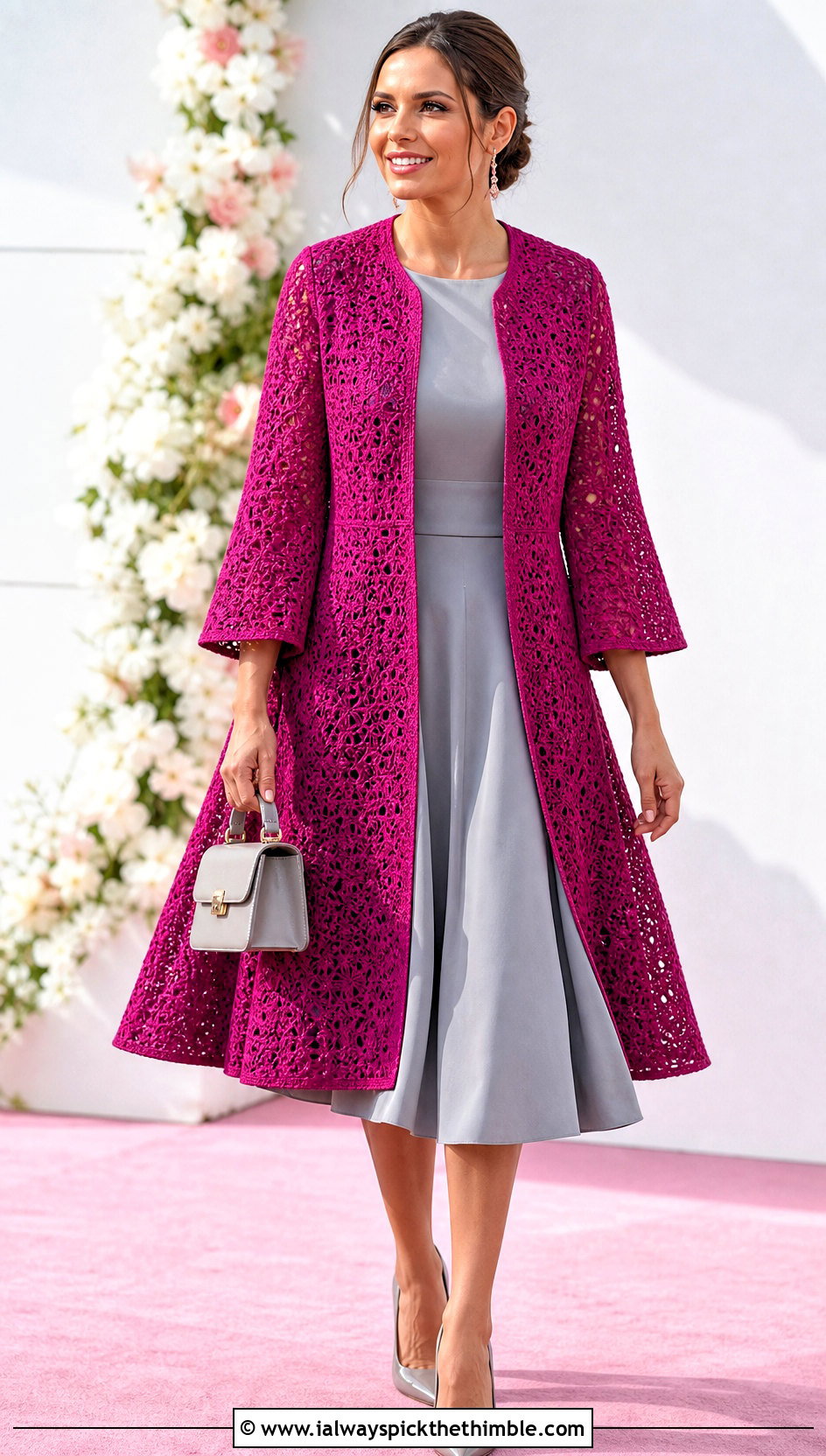 Crochet Swing Coat With Fit And Flare Dress - 25 crochet coats outfit ideas