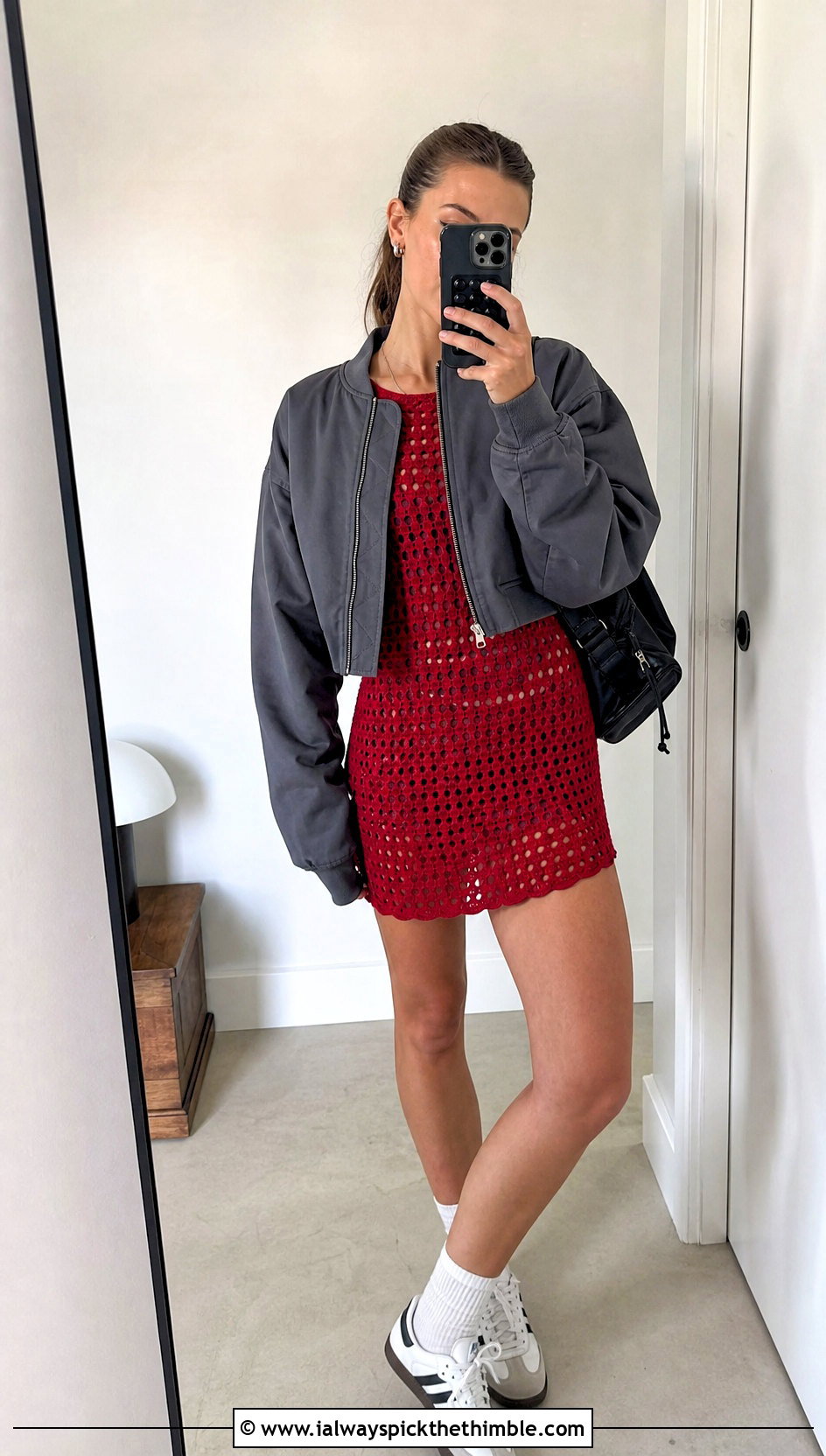 Crochet T Shirt Dress With Bomber Jacket For September - 15 Crochet Dress 12 Months outfit ideas