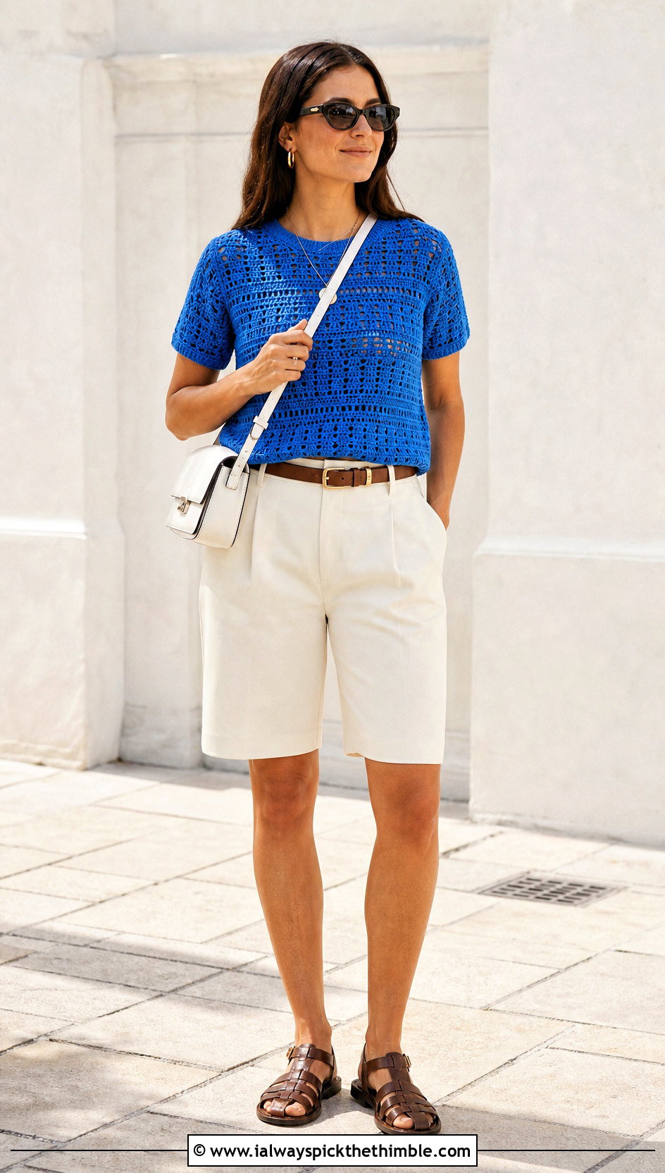Crochet T Shirt Top With Bermuda Shorts - 25 Women Crochet Top outfit ideas