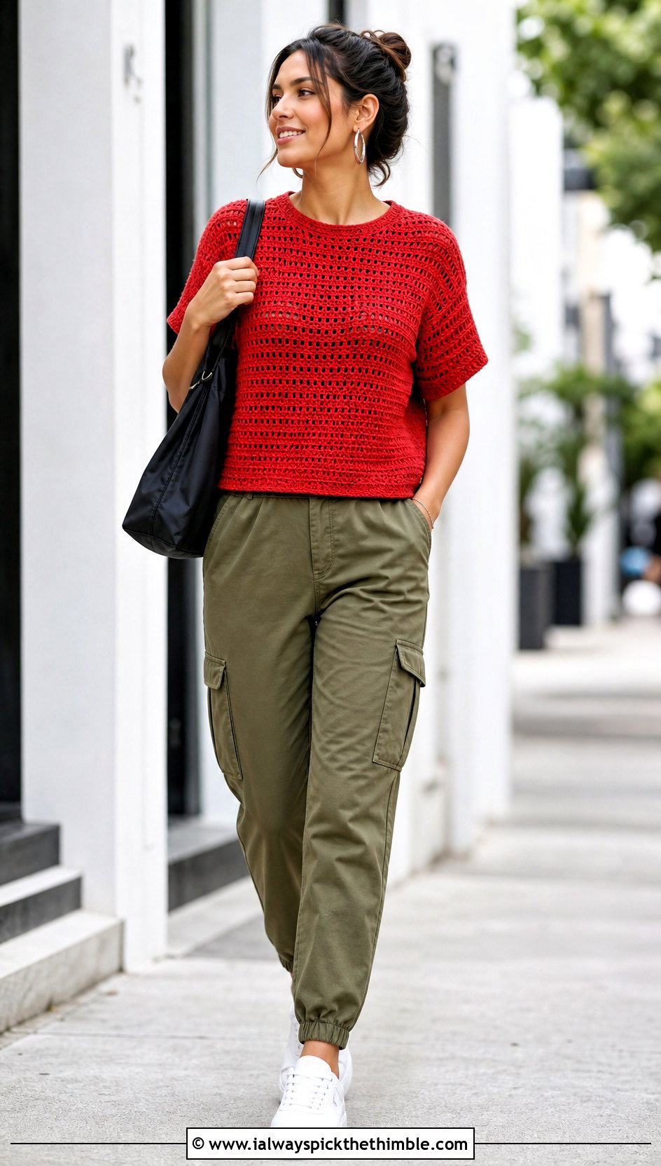 Crochet T Shirt Top With Cargo Pants - 25 colorful crochet top outfit ideas