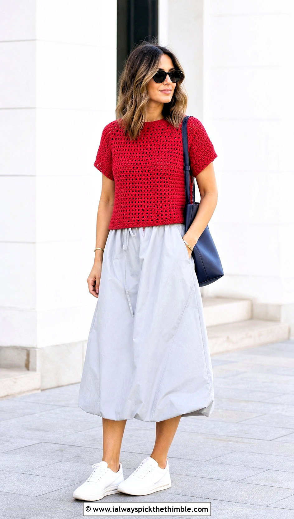 Crochet T Shirt With Parachute Skirt - 20 different types of crochet tops outfit ideas
