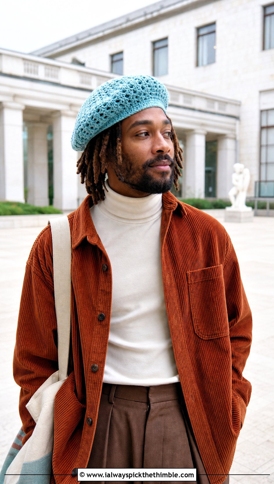 Crochet Tam Beret With Artist Outfit - 25 crochet hat for man outfit ideas