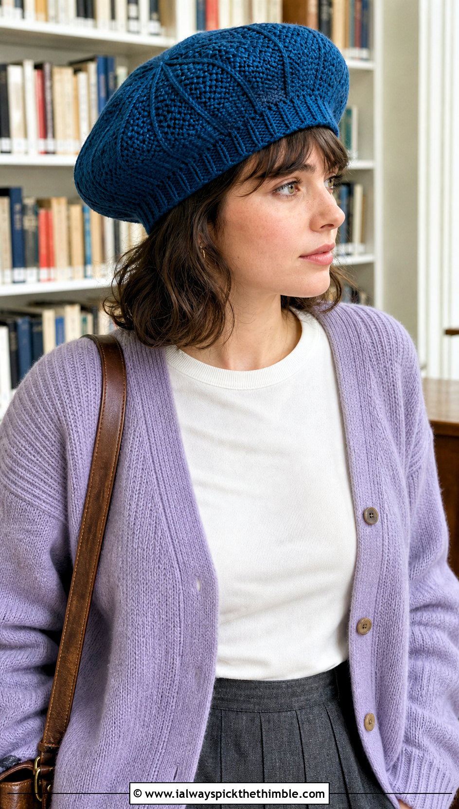 Crochet Tam Hat With Cardigan And Pleated Skirt - 20 Cute Crochet Hats outfit ideas