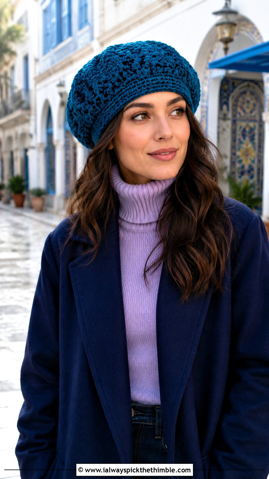 Crochet Tam Hat With Turtleneck And Maxi Coat - 25 crochet winter hat outfit ideas