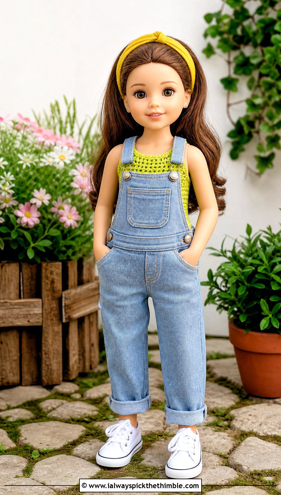 Crochet Tank Doll Top With Denim Overalls - 20 Crochet Small Doll Clothes and outfit ideas