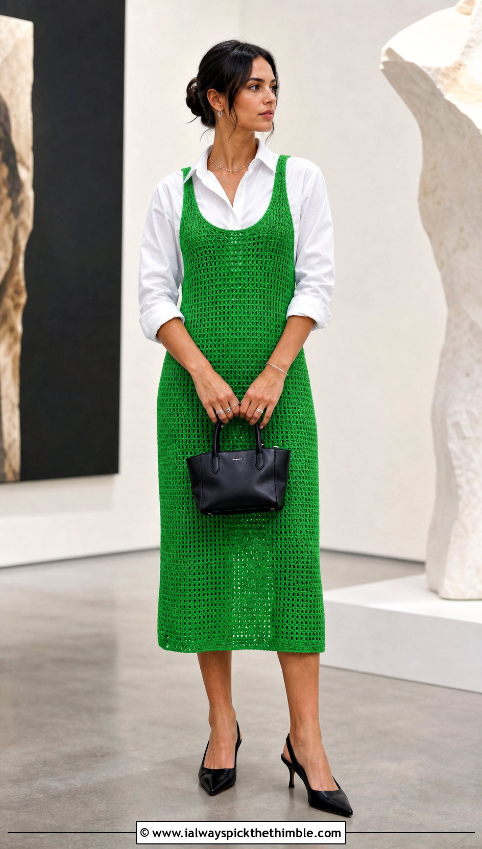 Crochet Tank Dress With Crisp White Shirt - 20 elegant crochet dress outfit ideas