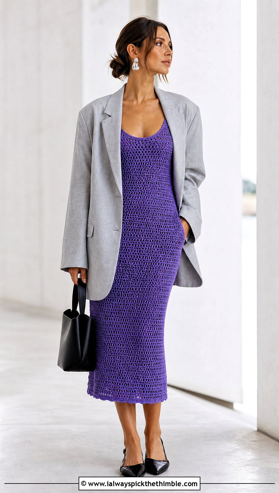 Crochet Tank Dress With Oversized Blazer - 25 easy crochet dress outfit ideas