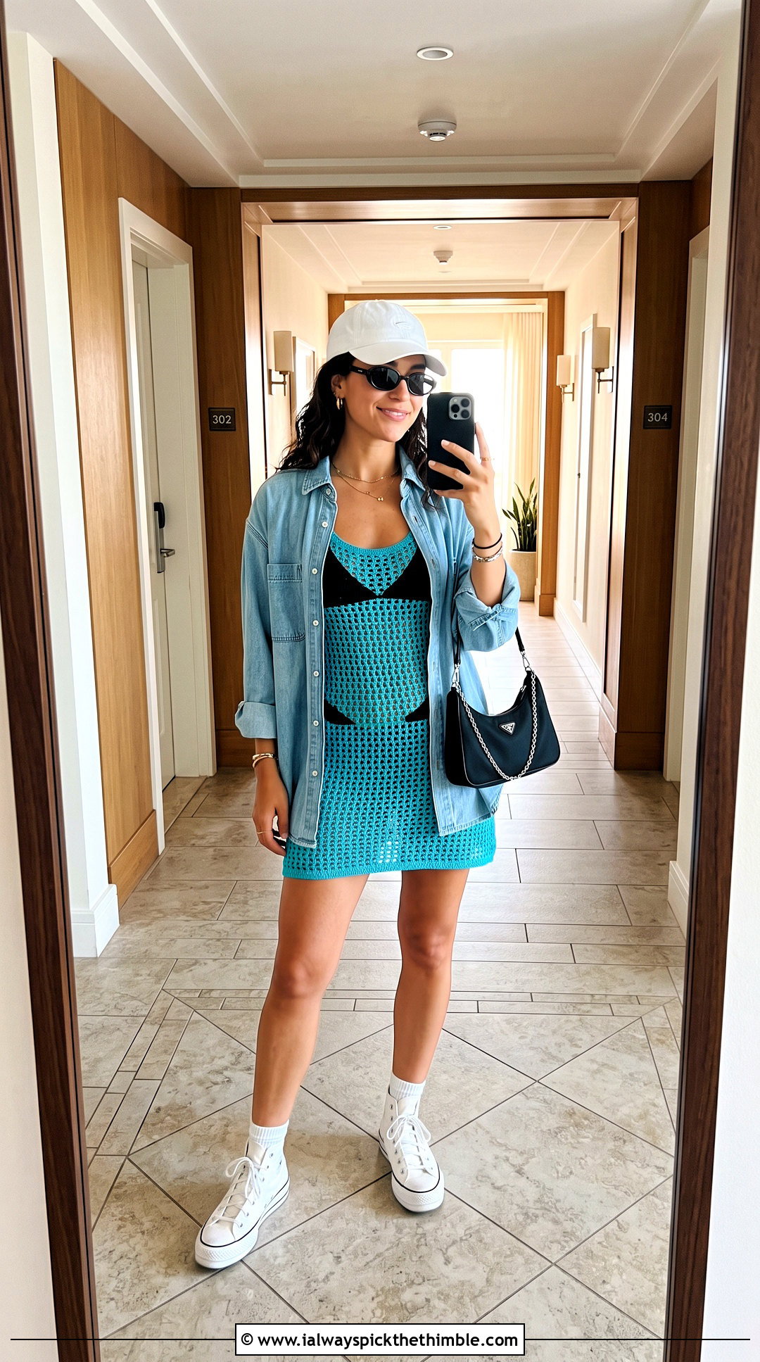 Crochet Tank Dress With Oversized Denim Shirt - 20 crochet swimsuit coverup outfit ideas