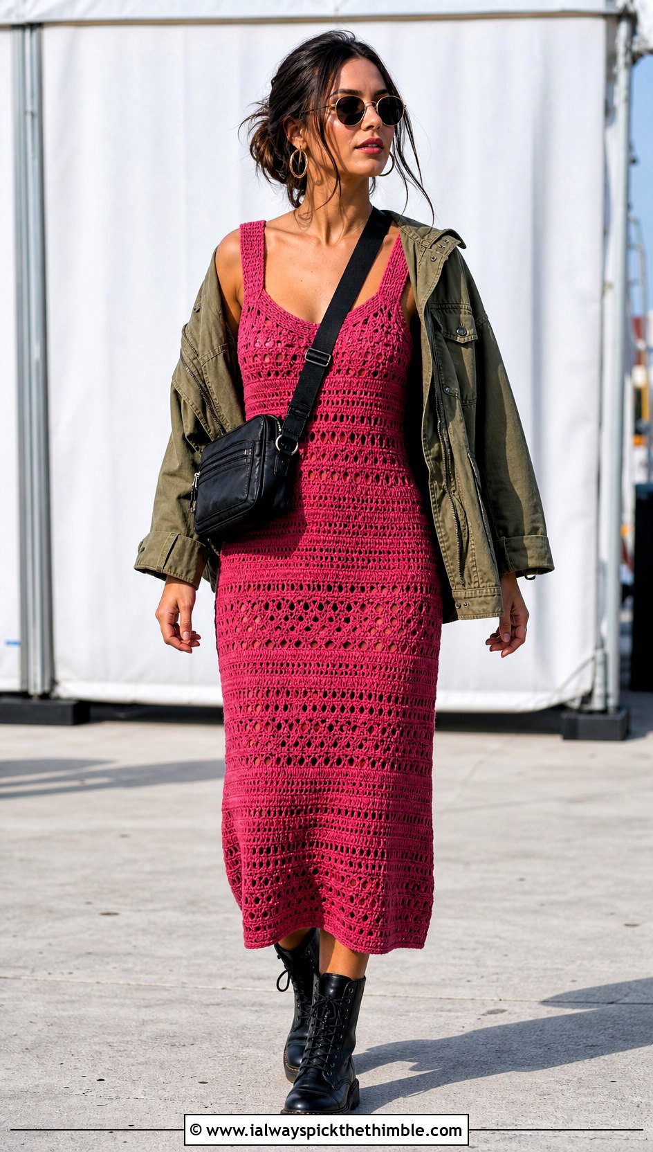 Crochet Tank Dress With Utility Jacket And Combat Boots - 20 Beyonce Crochet Dress outfit ideas