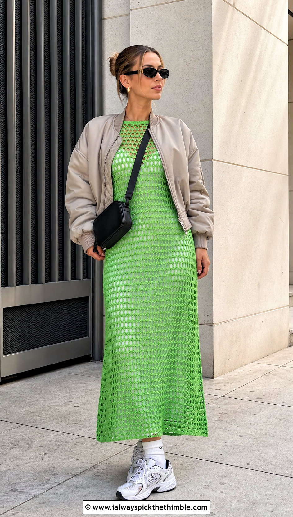 Crochet Tank Maxi Dress With Bomber Jacket - 20 Crochet Long Dresses outfit ideas