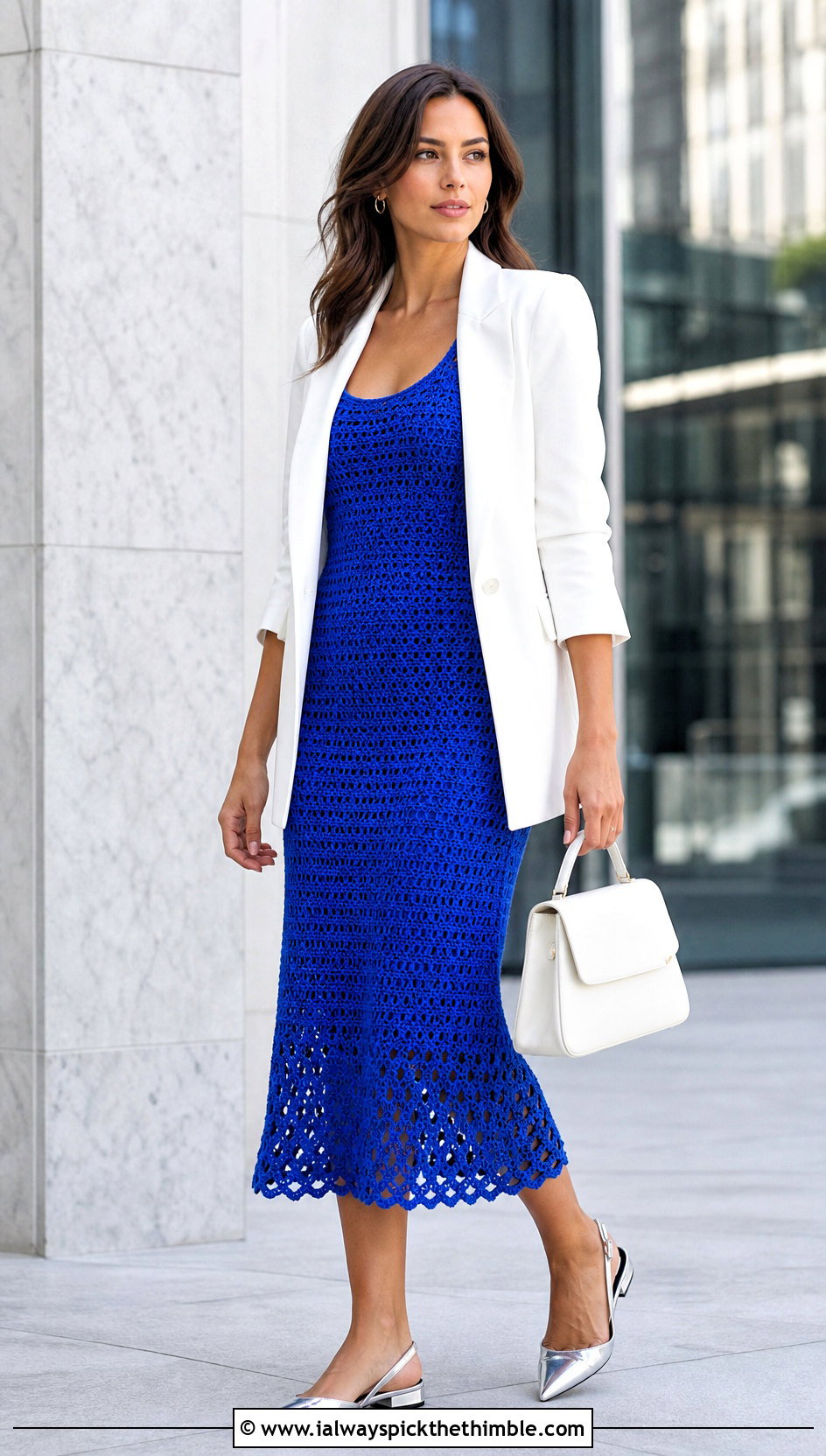 Crochet Tank Midi Dress With Blazer - 15 Crochet Ladies Dress outfit ideas