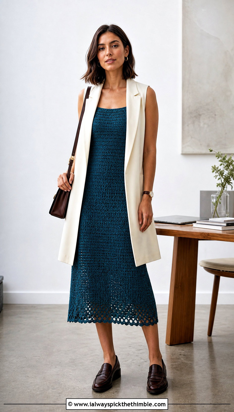 Crochet Tank Midi Dress With Tailored Vest - 15 dress crochet dress outfit ideas