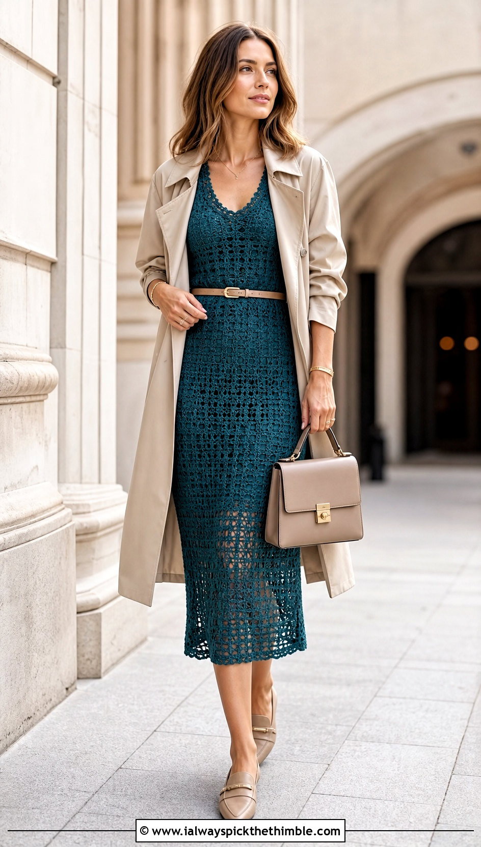 Crochet Tank Midi Dress With Trench Coat - 20 crochet a dress for women outfit ideas