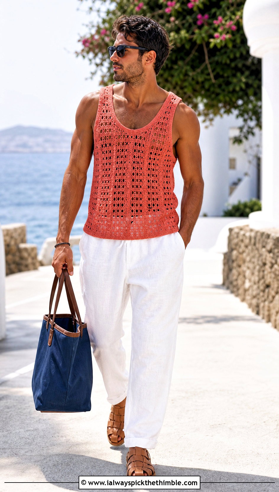 Crochet Tank Top With Linen Pants - 20 Crochet Guys Clothes and outfit ideas