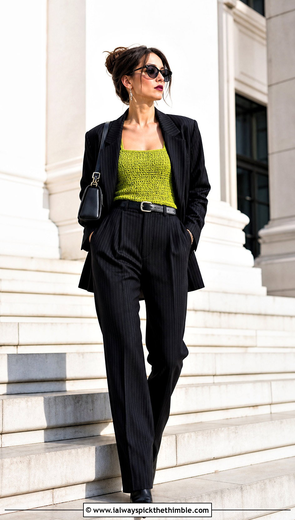 Crochet Tank Top With Pinstripe Suit - 25 goth crochet top outfit ideas