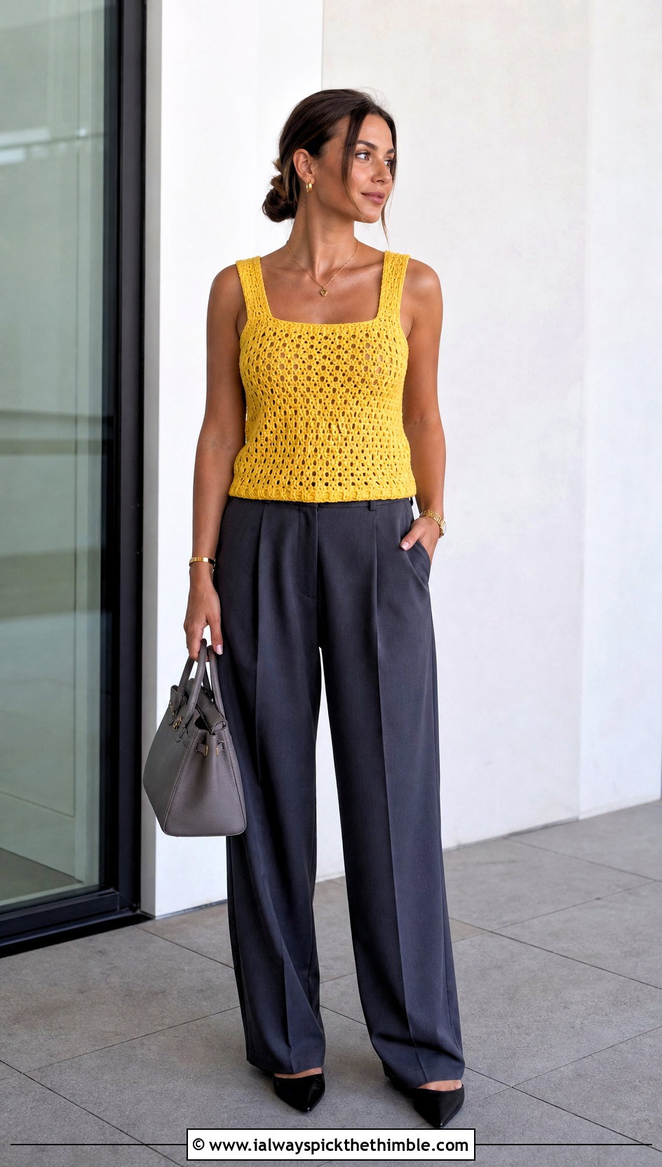 Crochet Tank Top With Tailored Trousers - 15 easy crochet tops for women outfit ideas