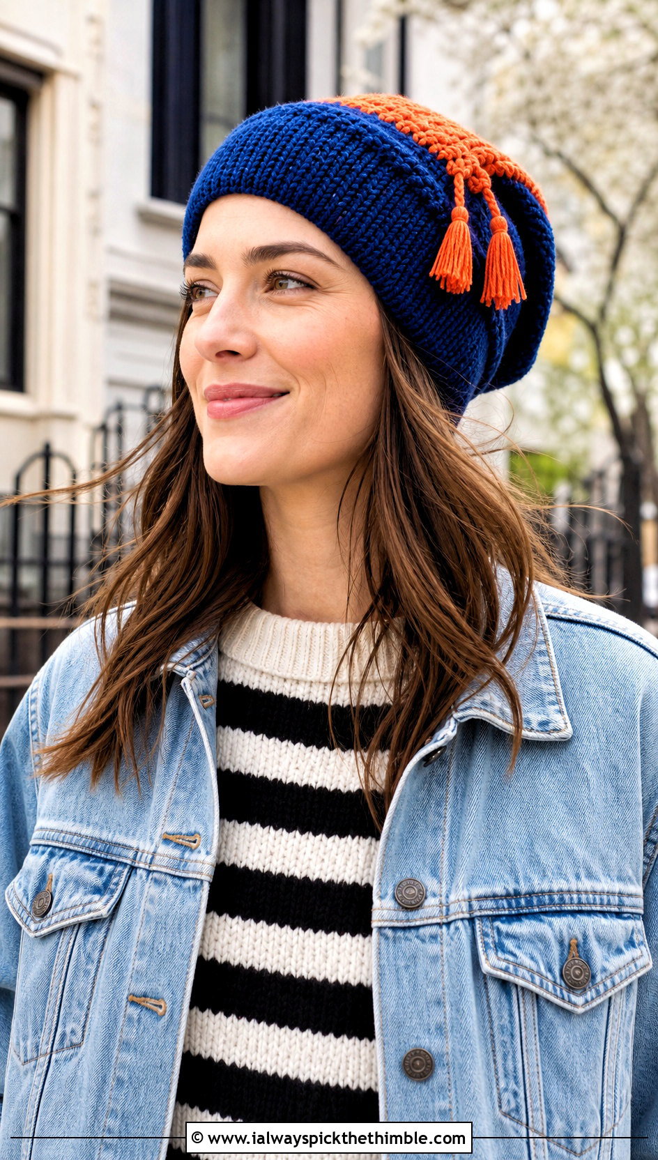 Crochet Tassel Hat Topper With Denim Jacket - 20 Crochet Hat Toppers Ideas