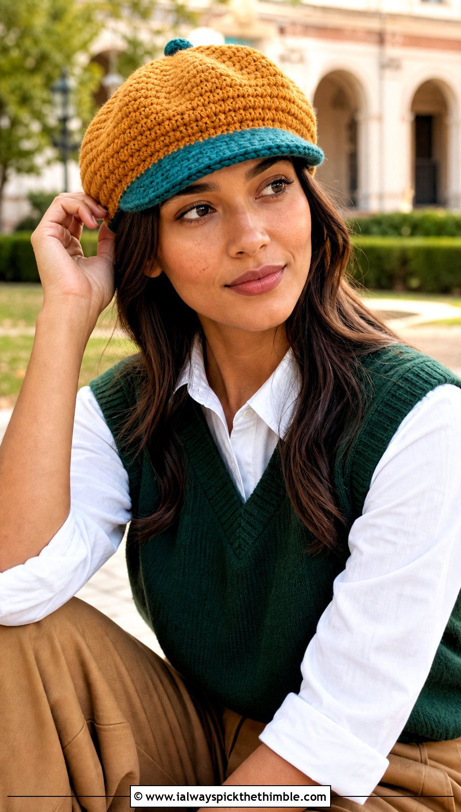 Crochet Team Newsboy Cap With Sweater Vest And Trousers - 20 Crochet Team Hat outfit ideas