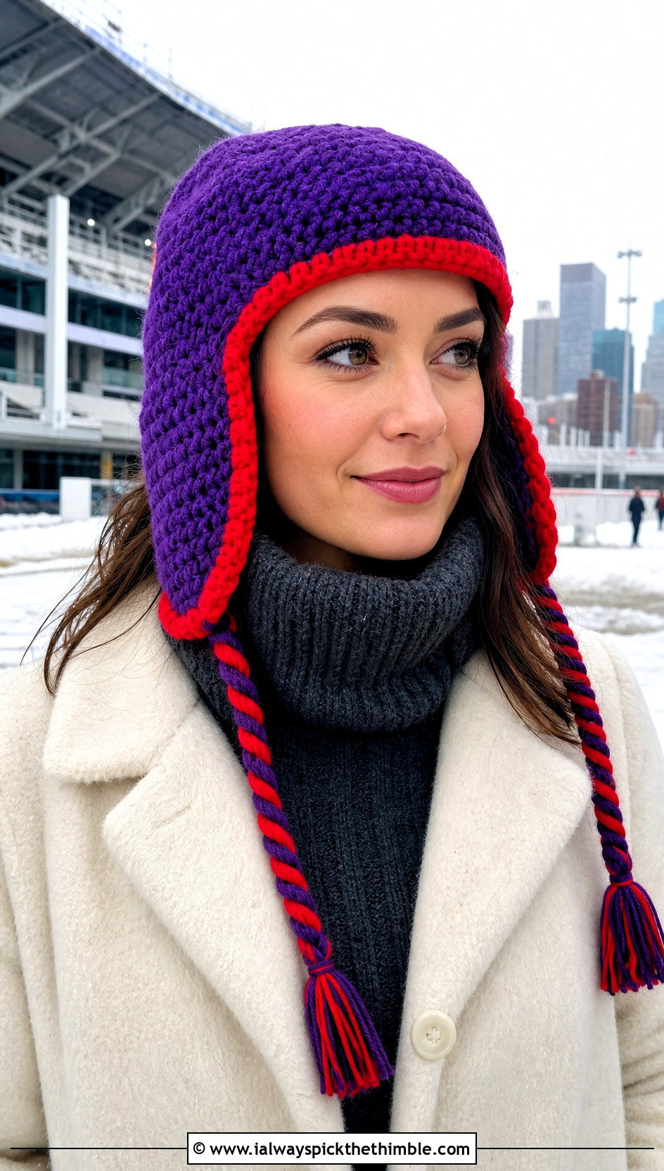 Crochet Team Trapper Hat With Wool Coat And Winter Boots - 20 Crochet Team Hat outfit ideas