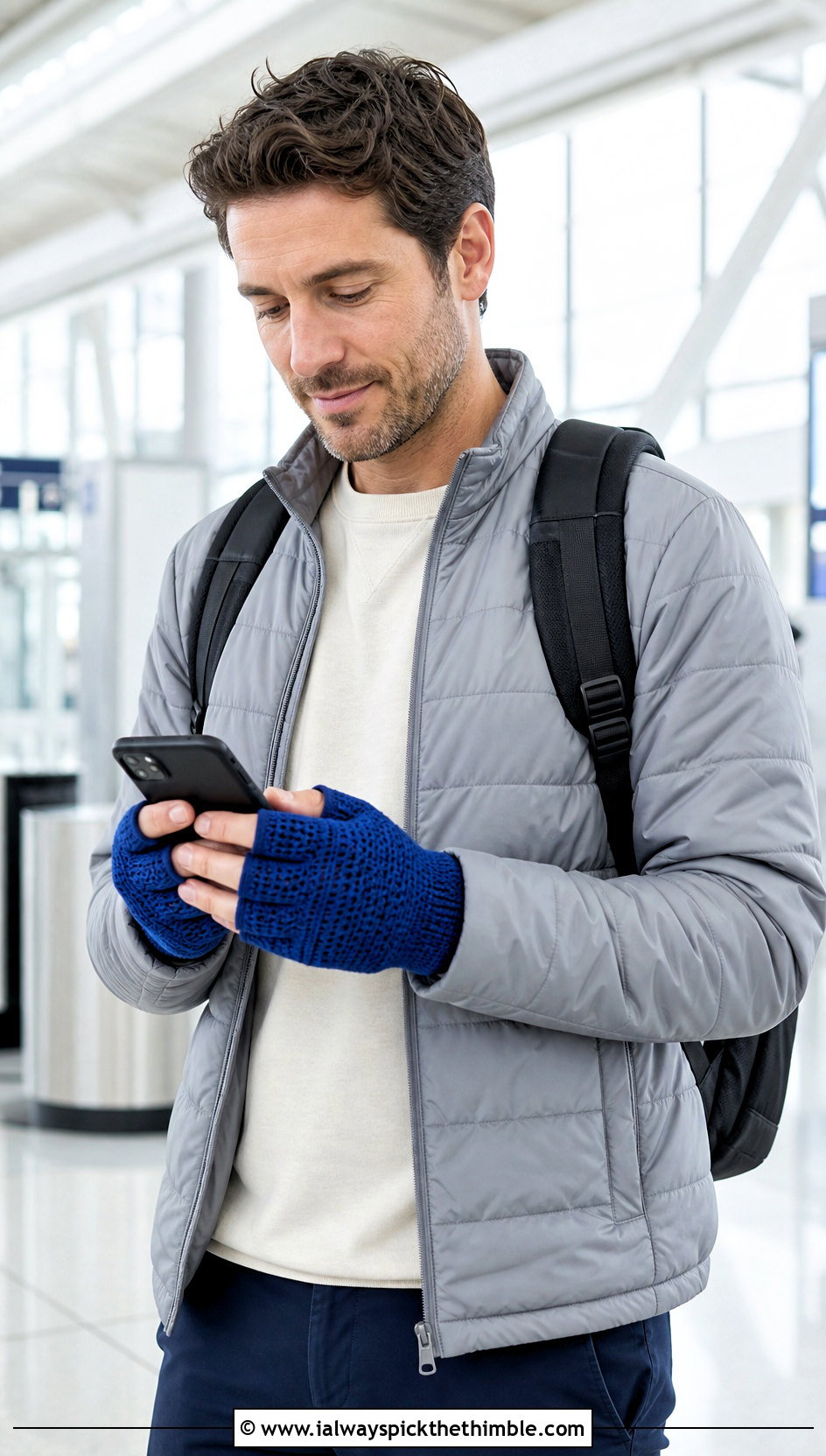Crochet Texting Gloves With Travel Outfit - 25 crochet gloves for men outfit ideas