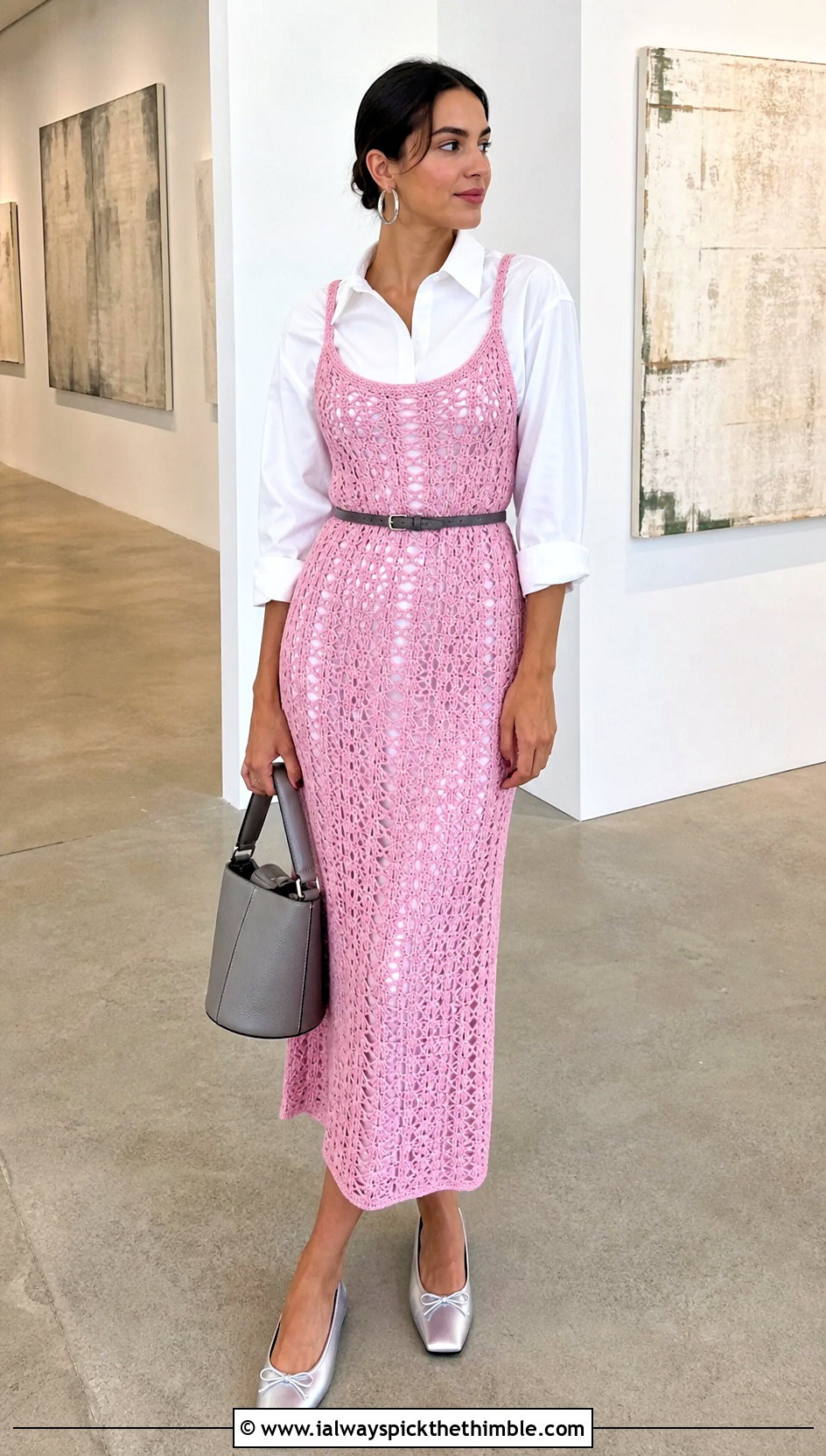 Crochet Thread Slip Dress With White Shirt - 20 Crochet Thread Dress outfit ideas