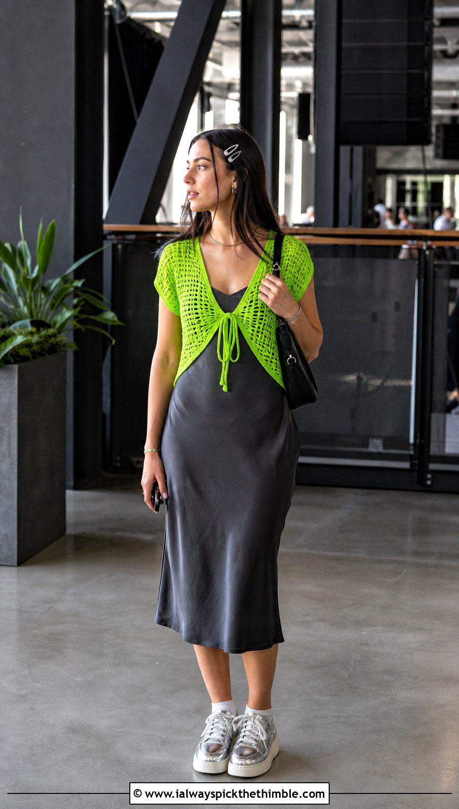 Crochet Tie Front Rave Top With Slip Dress - 25 crochet rave top outfit ideas