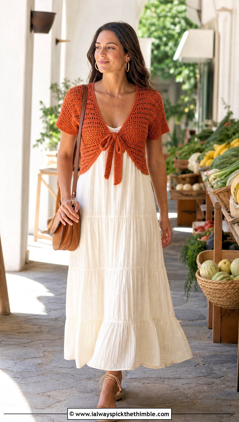 Crochet Tie Front Top With Tiered Maxi Dress - 20 Dresses With Crochet Top outfit ideas