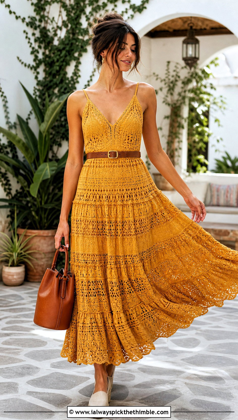 Crochet Tiered Frock With Espadrilles - 25 crochet frock outfit ideas