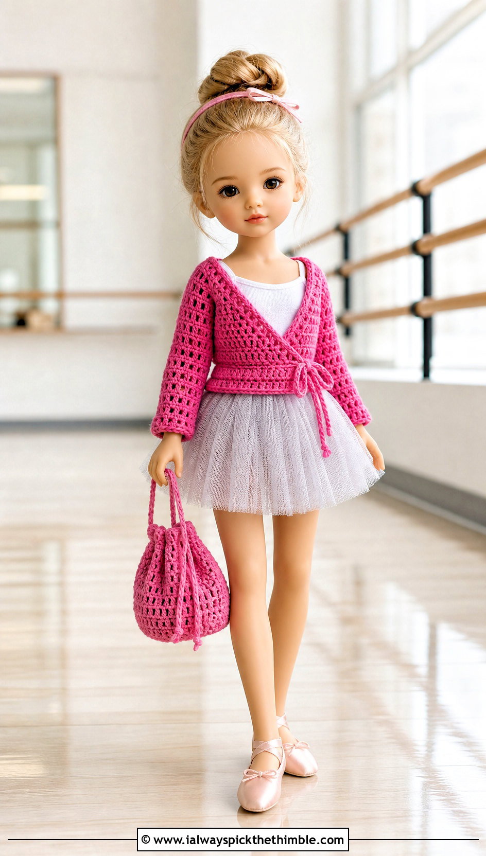 Crochet Tiny Doll Ballet Wrap Cardigan With Tulle Skirt - 20 Crochet Tiny Doll Clothes and outfit ideas