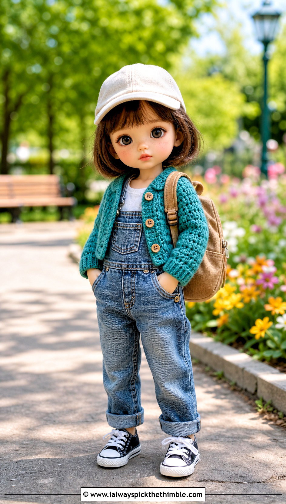Crochet Tiny Doll Cropped Cardigan With Denim Overalls - 20 Crochet Tiny Doll Clothes and outfit ideas