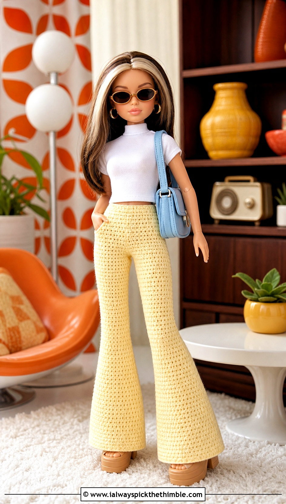 Crochet Tiny Doll Flare Pants With Fitted T Shirt - 20 Crochet Tiny Doll Clothes and outfit ideas