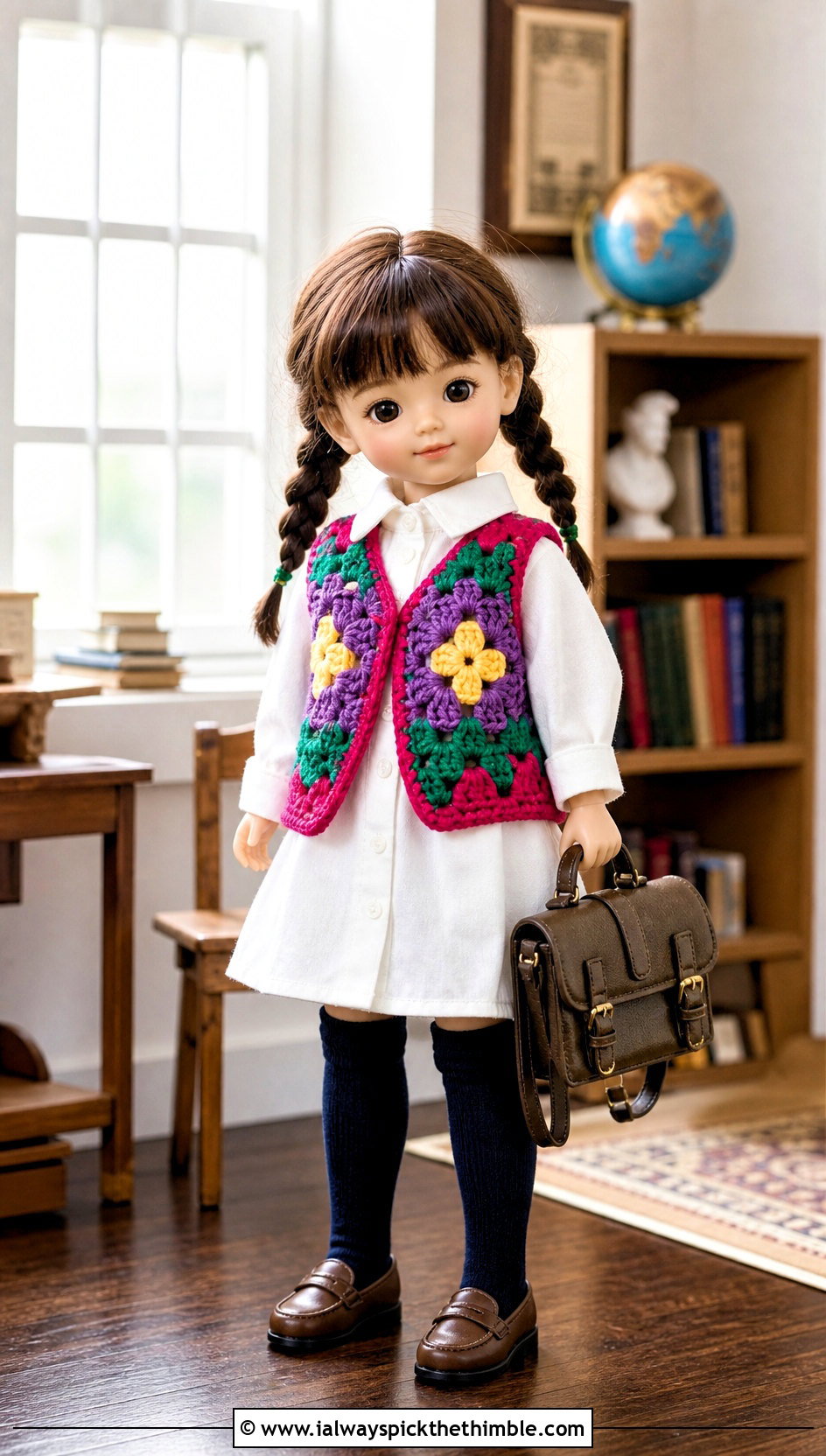 Crochet Tiny Doll Granny Square Vest With Shirt Dress - 20 Crochet Tiny Doll Clothes and outfit ideas