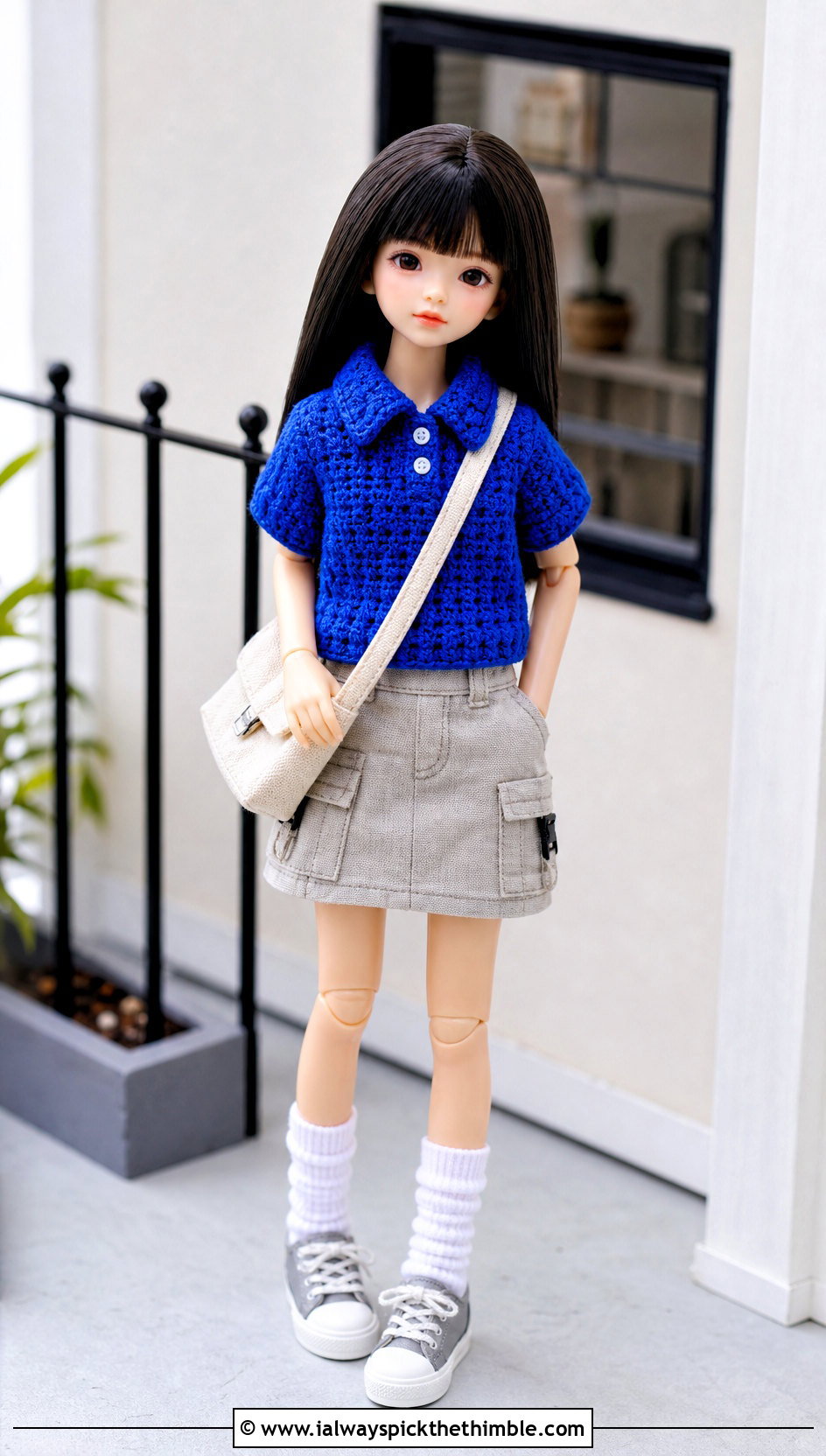 Crochet Tiny Doll Polo Shirt With Cargo Skirt - 20 Crochet Tiny Doll Clothes and outfit ideas