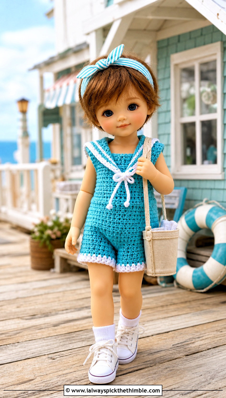 Crochet Tiny Doll Sailor Romper With Canvas Sneakers - 20 Crochet Tiny Doll Clothes and outfit ideas