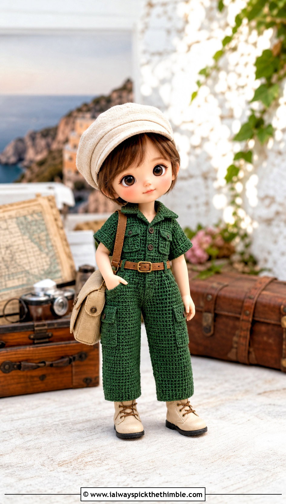 Crochet Tiny Doll Utility Jumpsuit With Mini Belt - 20 Crochet Tiny Doll Clothes and outfit ideas