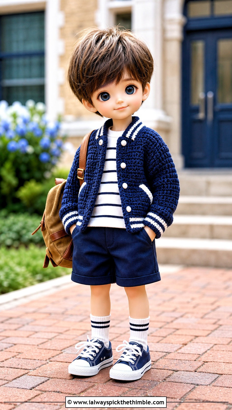 Crochet Tiny Doll Varsity Jacket With Tailored Shorts - 20 Crochet Tiny Doll Clothes and outfit ideas