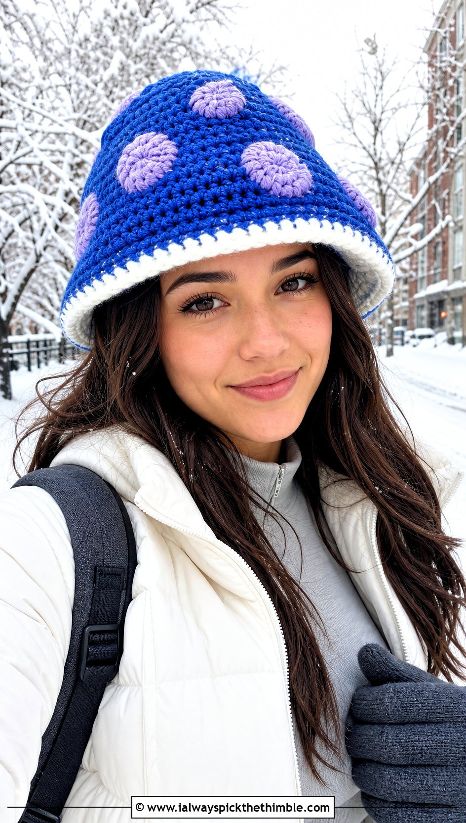 Crochet Toadstool Beanie With Puffer Jacket - 15 Crochet Toadstool Hat outfit ideas