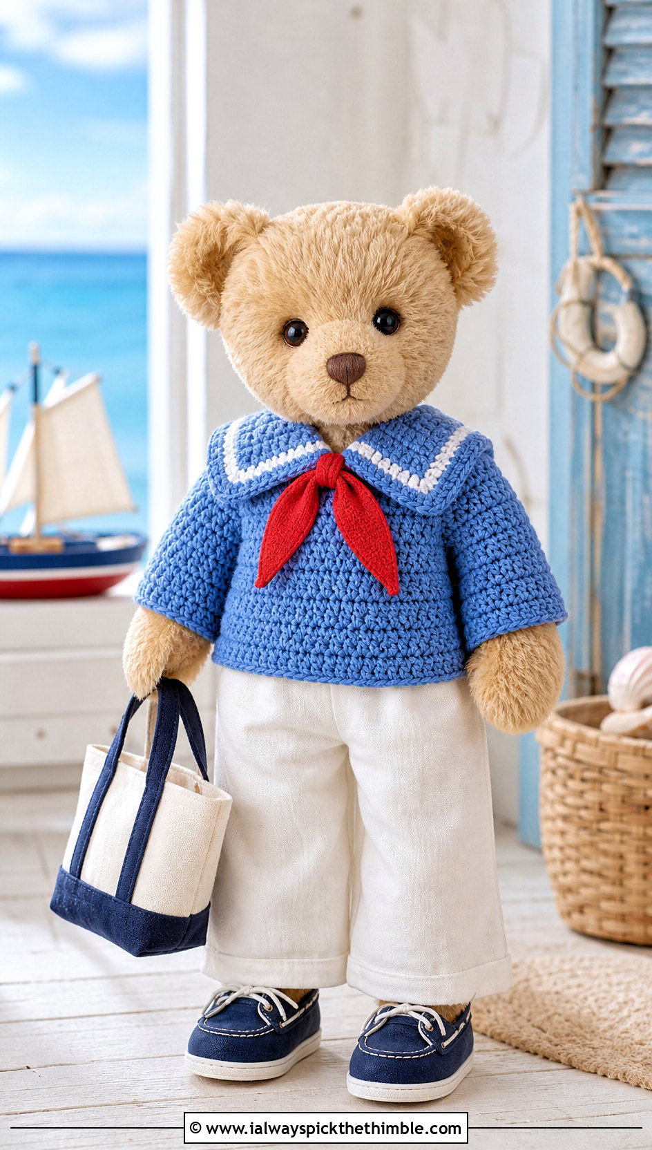 Crochet Toy Sailor Collar Top And Wide Leg Pants Outfit - 20 Crochet Toy Clothes and outfit ideas