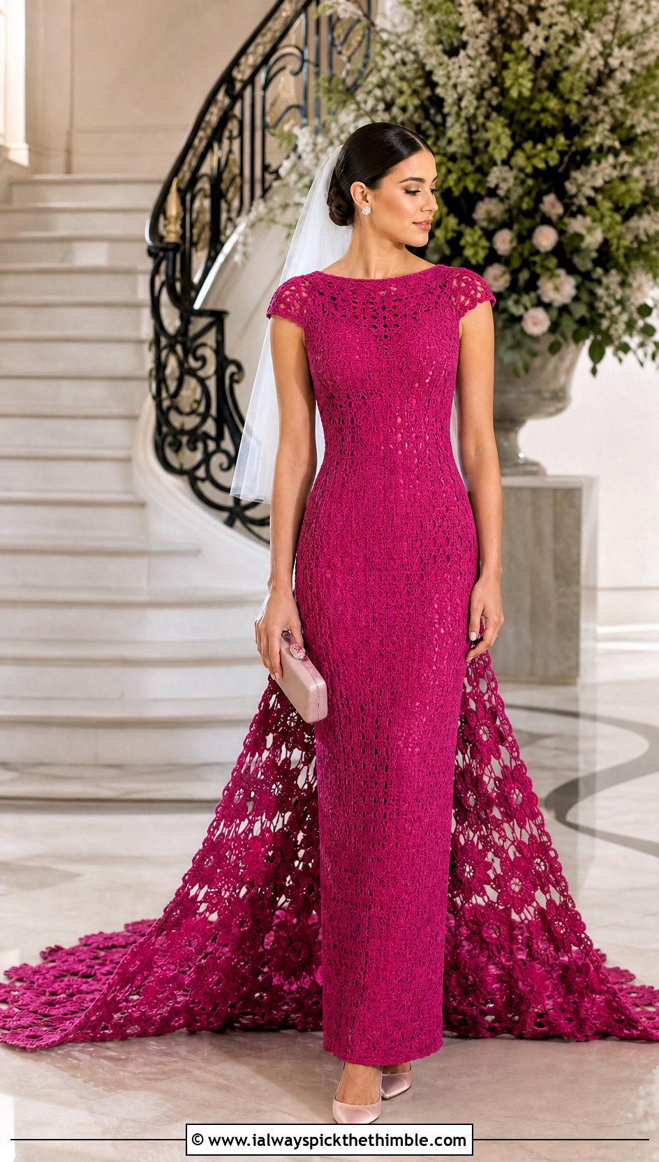 Crochet Train Bridal Dress With Satin Pumps - 20 crochet bridal dress outfit ideas