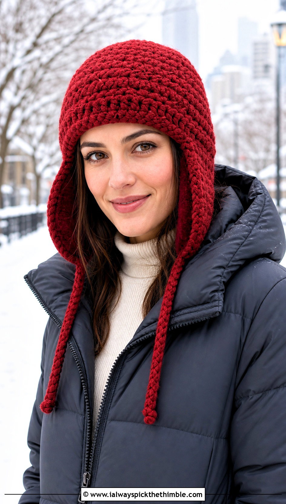 Crochet Trapper Cap With Puffer Coat - 25 crochet cap outfit ideas