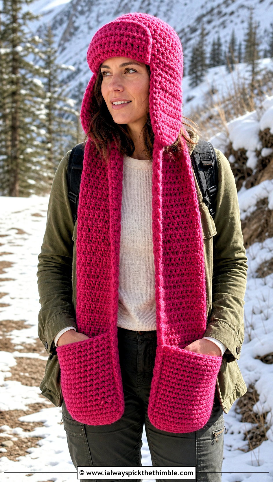 Crochet Trapper Hat And Pocket Scarf With Utility Jacket - 20 Crochet Scarf And Hat Set outfit ideas
