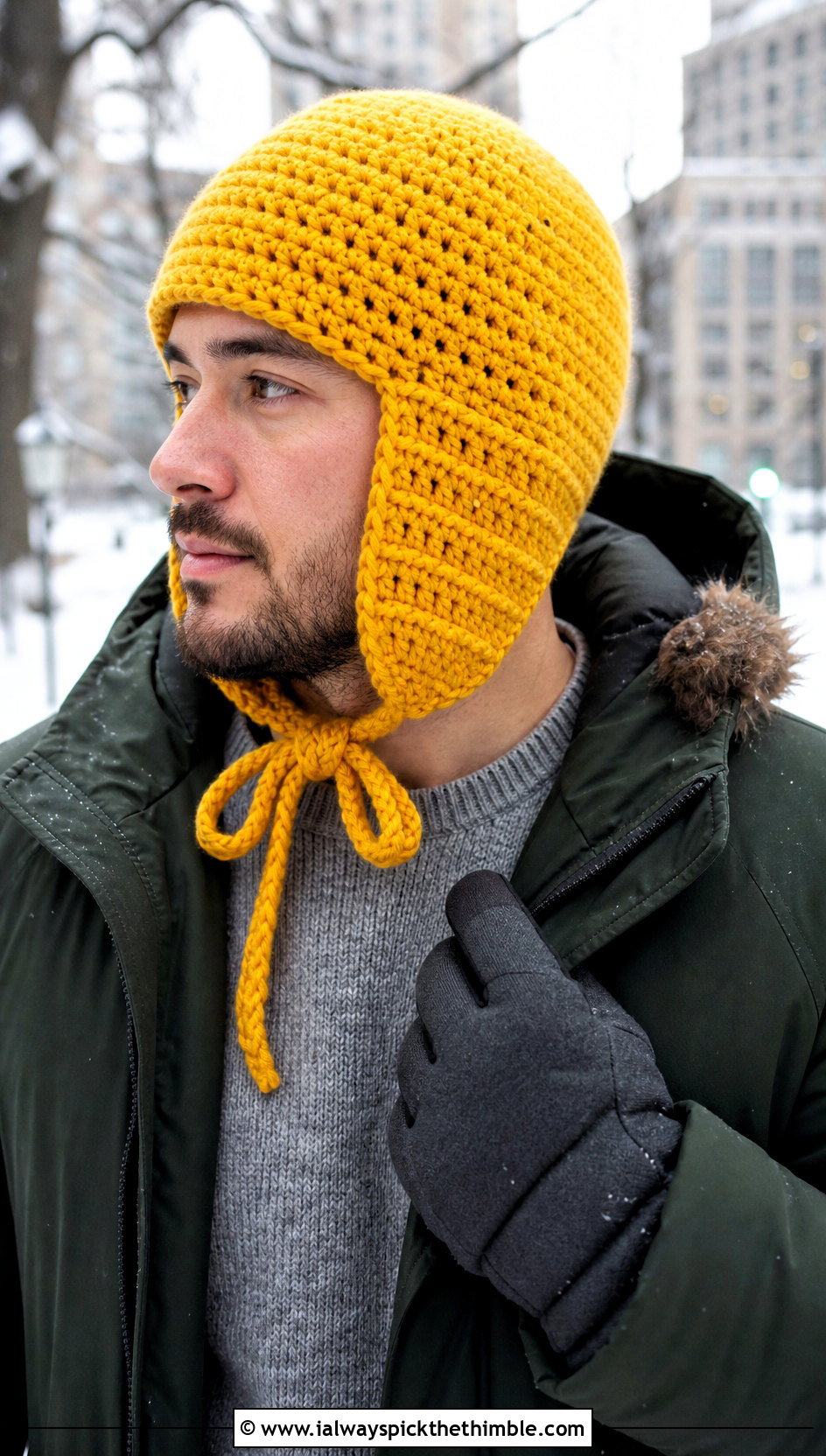 Crochet Trapper Hat With Parka And Corduroy Trousers - 25 crochet hat for men outfit ideas