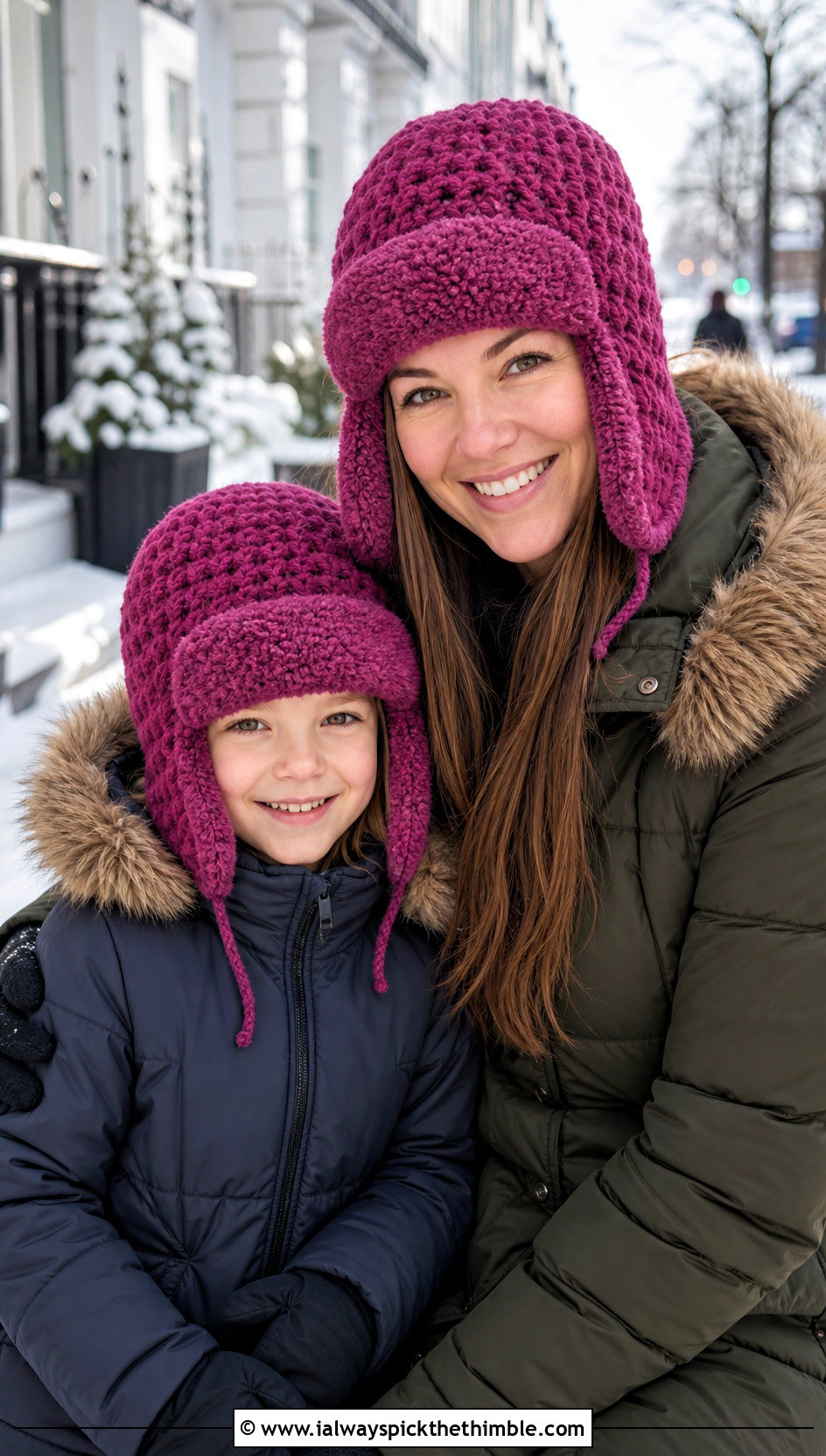 Crochet Trapper Hat With Parkas And Utility Boots - 20 crochet mommy and me hats outfit ideas